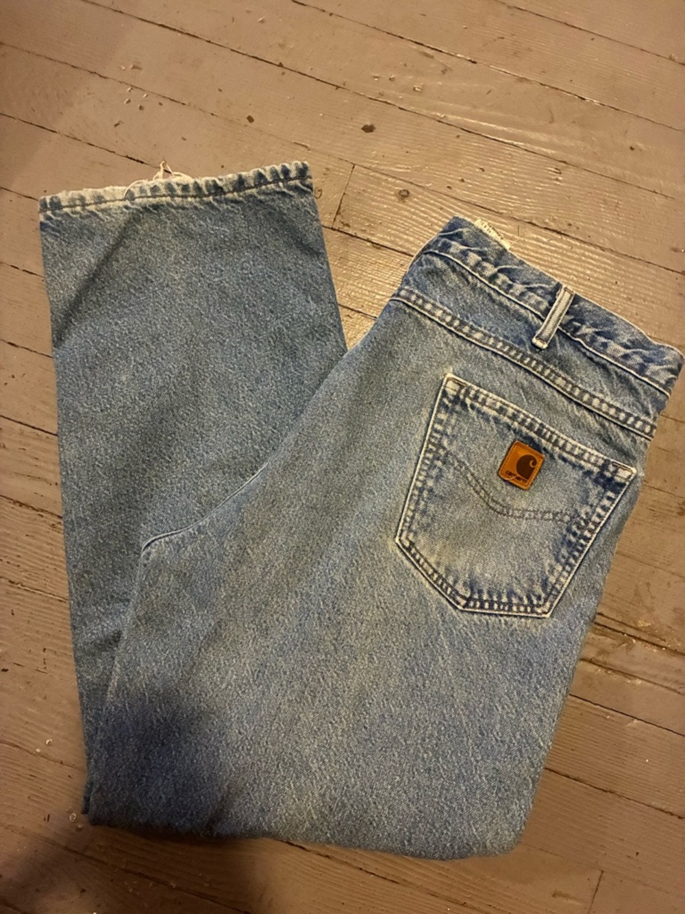 Vintage Carhartt Lined Denim Jeans 40x30 Relaxed Fit Workwear Faded Blue